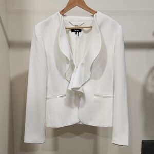 DKNY White Ruffle-Front Blazer
